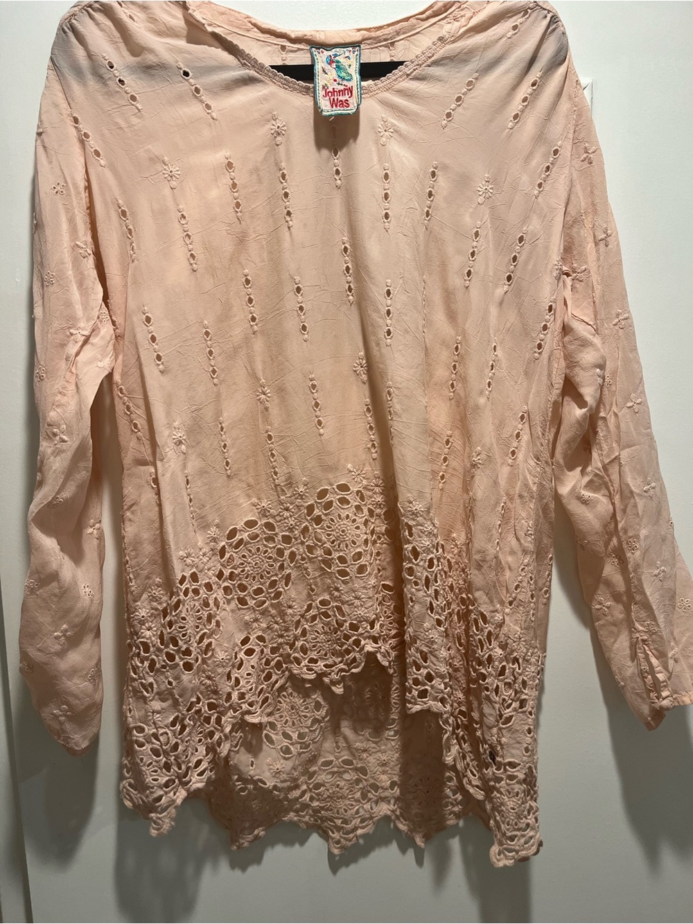 Johnny Was Blush Pink Eyelet Lace Long Sleeve Tunic